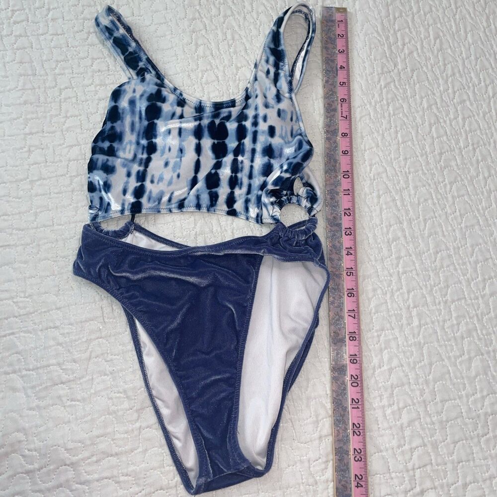 Pink Victoria’s Secret Blue White Velvet Tie Dye One Piece Swimsuit Small S Swim